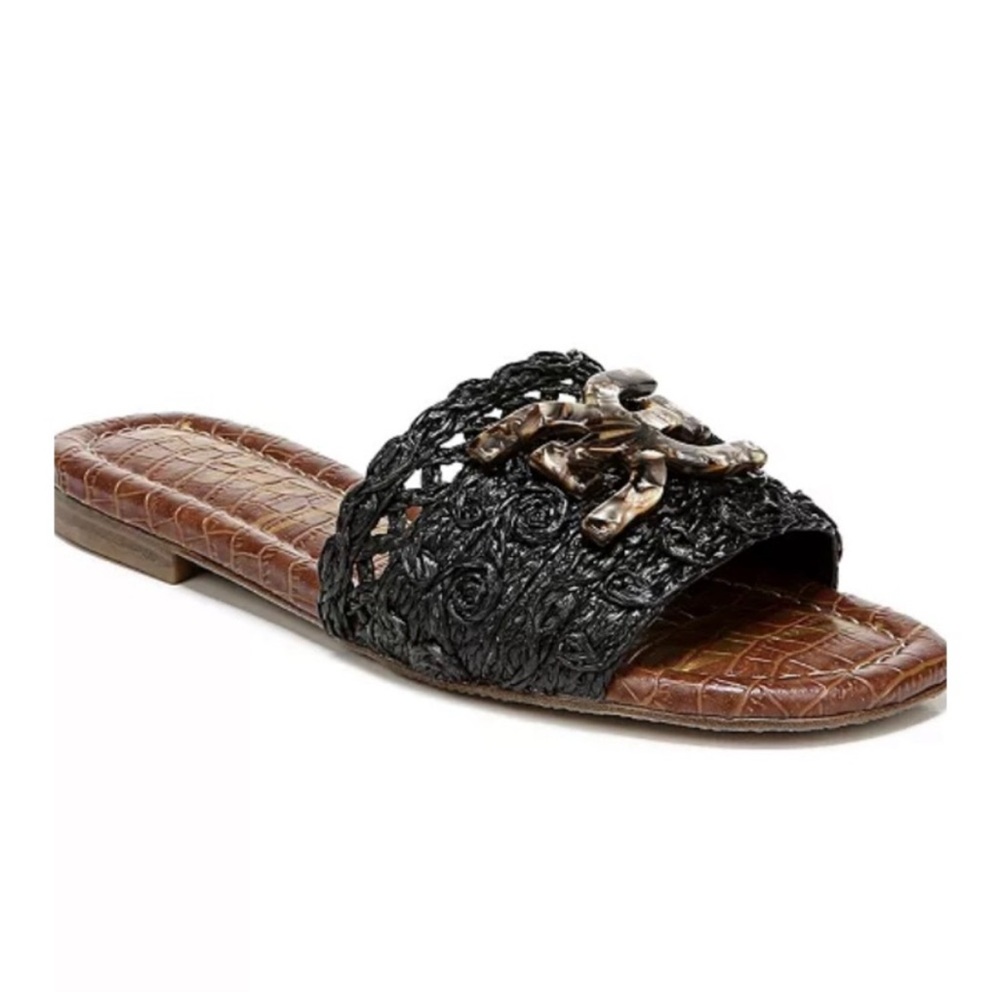 Sam Edelman Backer Black and Brown Raffia Slide Sandals 8 - Picture 12 of 12